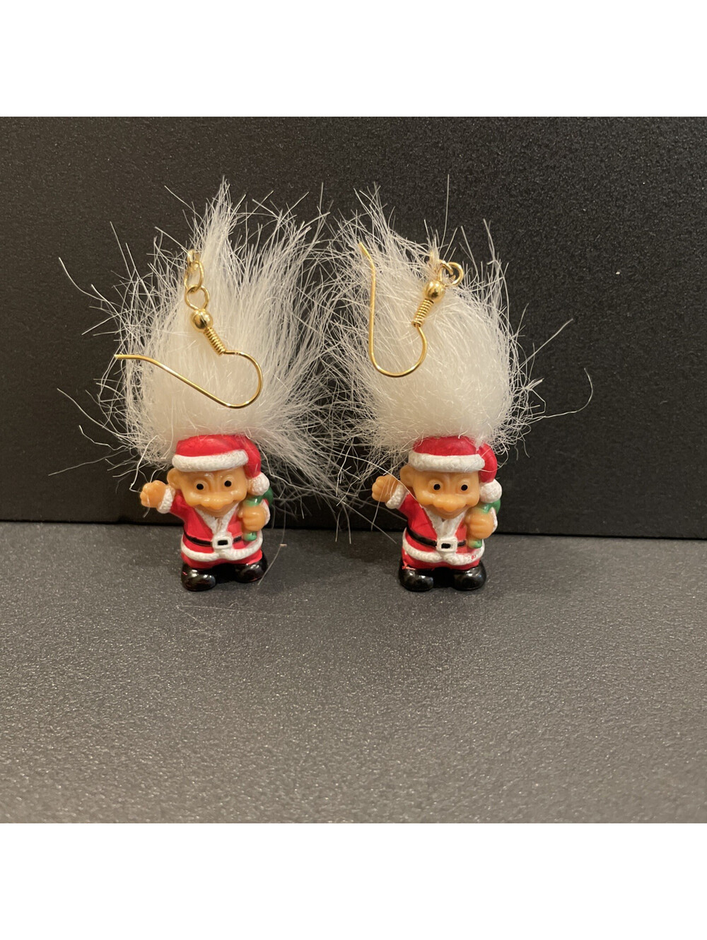 Vintage Russ Berrie Merry Little Trolls Santa Doll Christmas Dangle Earrings